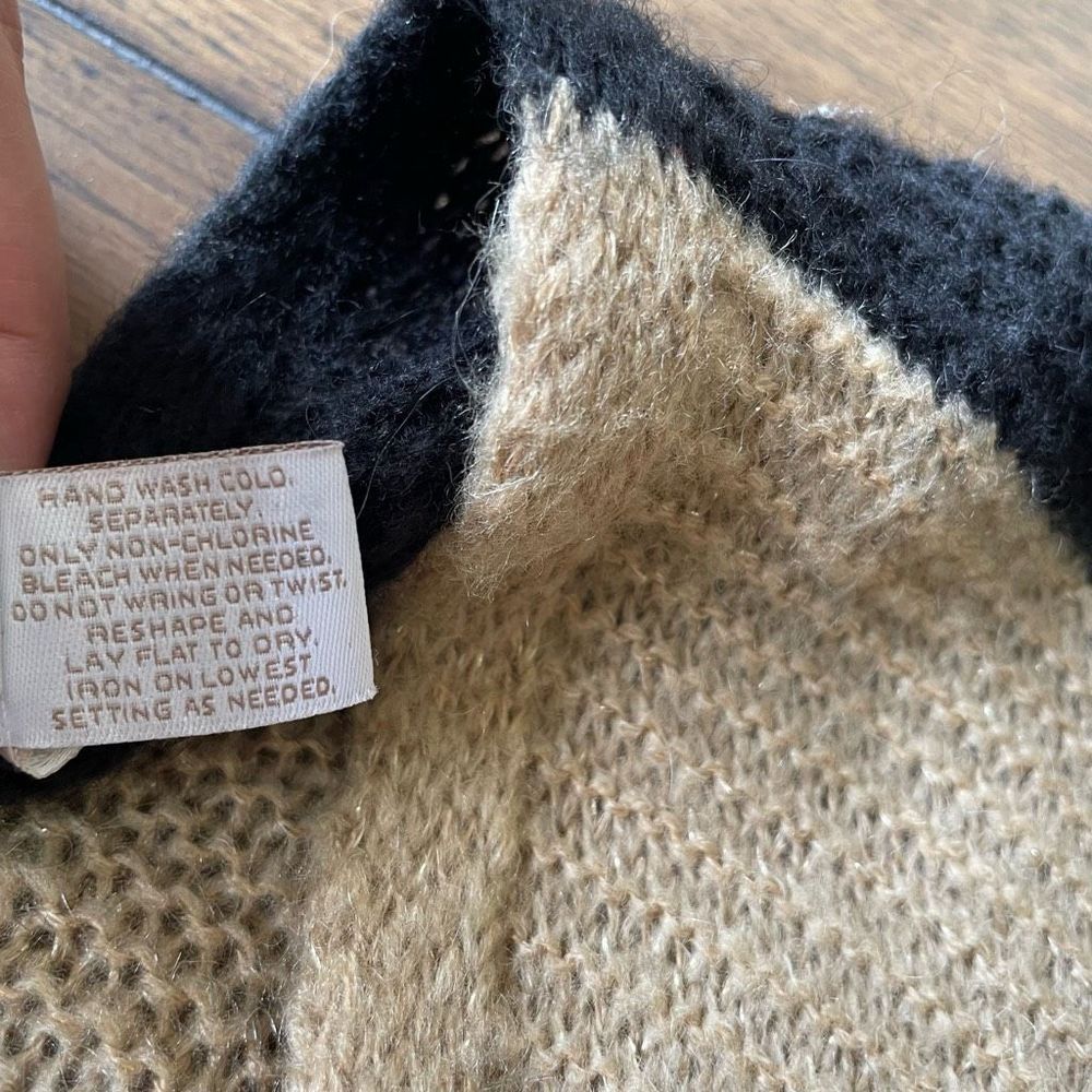 Chico’s Women’s Open Front Cardigan Sweater Tan Gold Black Striped Medium (8) - Picture 5 of 8